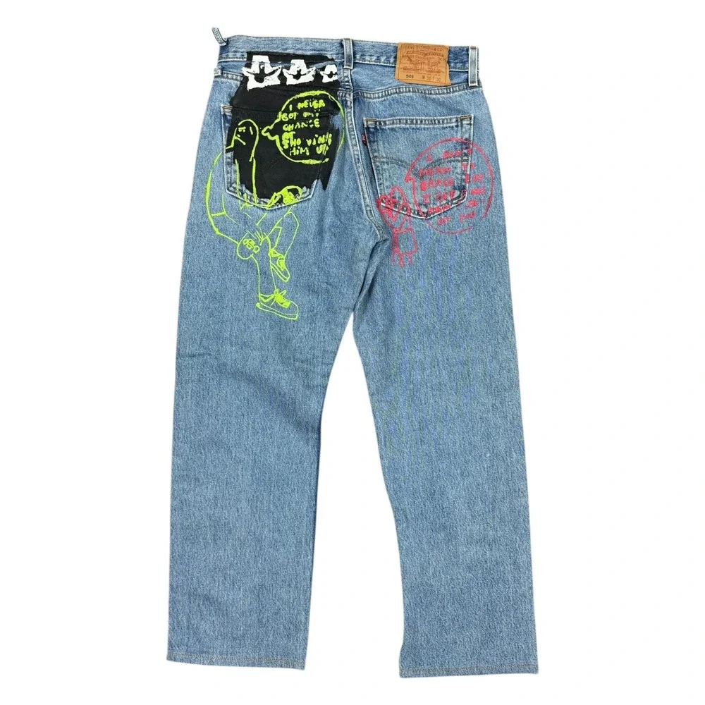 Levis 501 Jeans Mens 31x30 Blue Good Mark Gonzalez Artwork Prints
